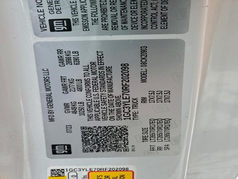 96185275 :رقم المزاد ، 1GC3YLE70RF202098 vin ، 2024 Chevrolet Silverado مزاد بيع