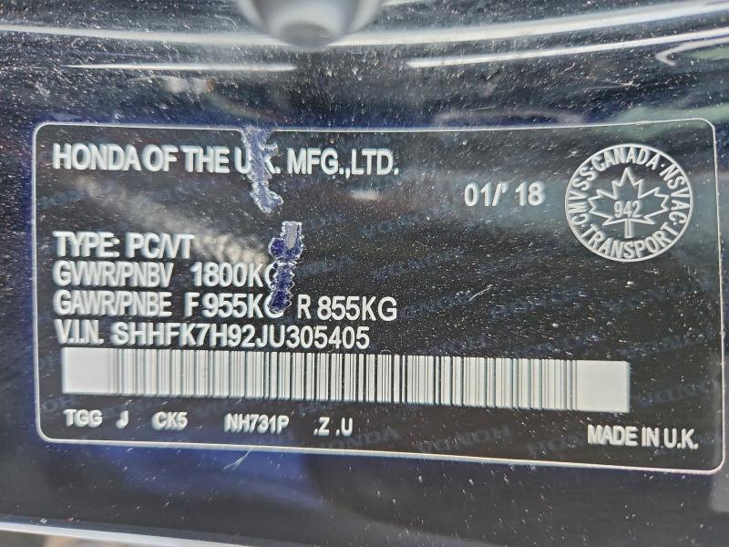 2018 Honda Civic Spor მანქანა იყიდება აუქციონზე, vin: SHHFK7H92JU305405, აუქციონის ნომერი: 96165435