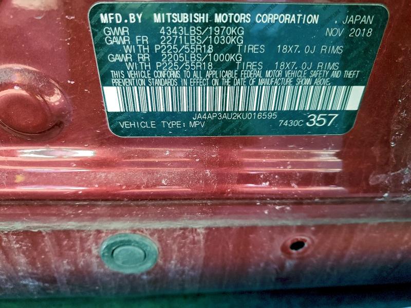 Продаж на аукціоні авто 2019 Mitsubishi Outlander Sport, vin: JA4AP3AU2KU016595, номер лоту: 97610175