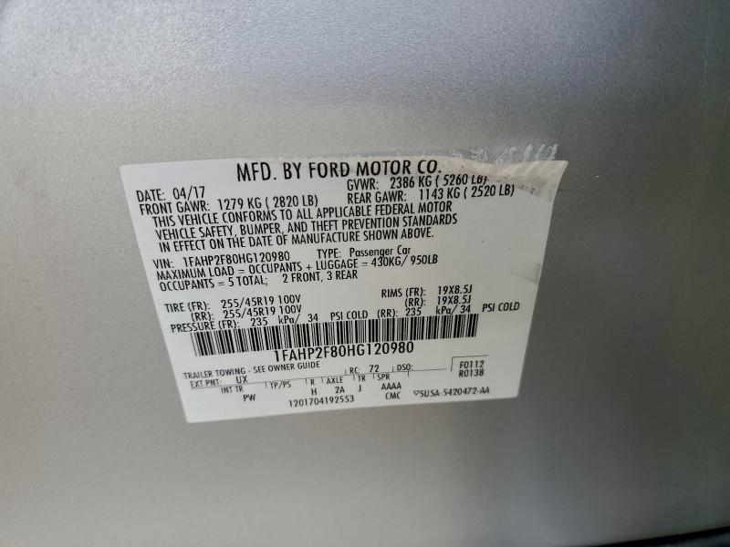 2017 Ford Taurus Lim მანქანა იყიდება აუქციონზე, vin: 1FAHP2F80HG120980, აუქციონის ნომერი: 95454205