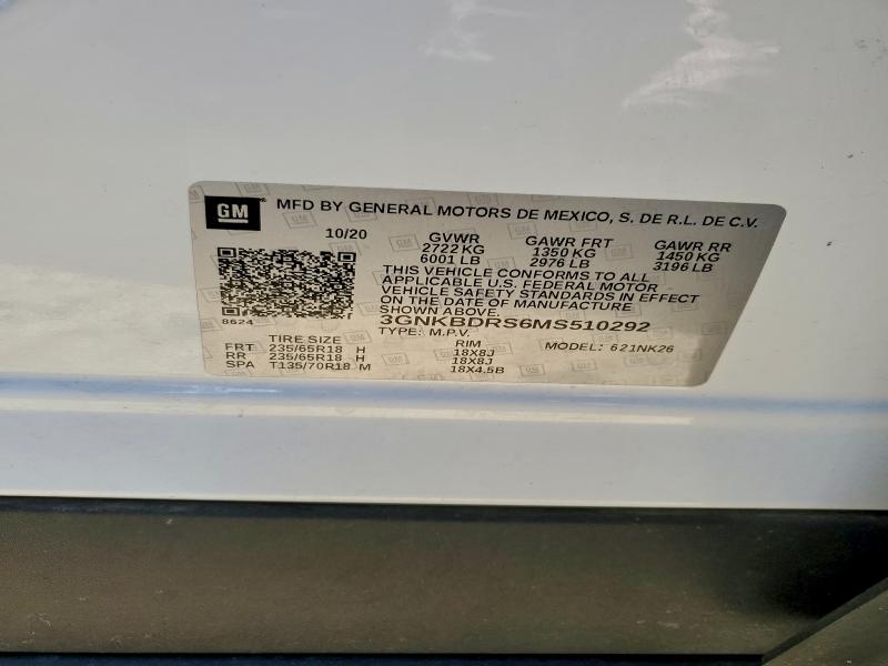 Aukcja sprzedaży 2021 Chevrolet Blazer 3lt, vin: 3GNKBDRS6MS510292, numer aukcji: 73921175