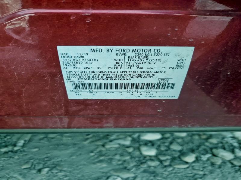 Продаж на аукціоні авто 2020 Ford Edge Titan, vin: 2FMPK3K95LBA26999, номер лоту: 96119905