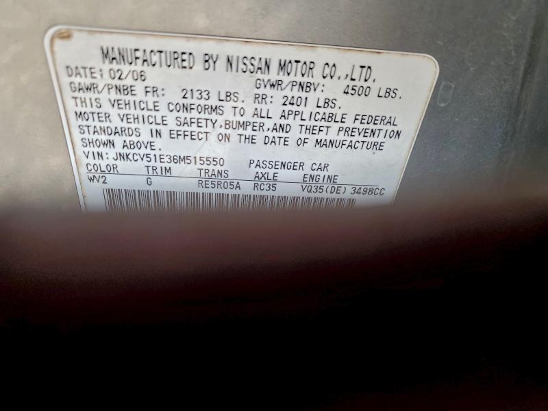 98392305 :رقم المزاد ، JNKCV51E36M515550 vin ، 2006 Infiniti G35 مزاد بيع
