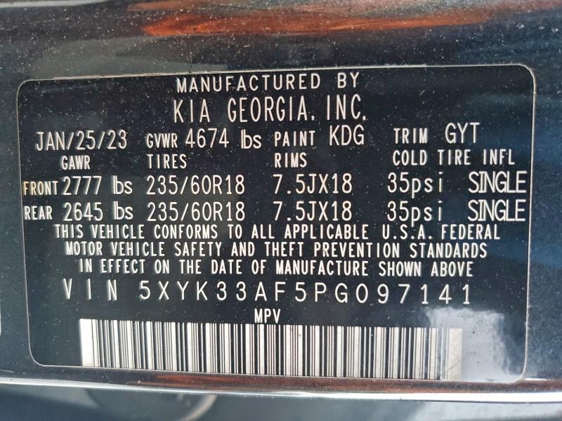 94802835 :رقم المزاد ، 5XYK33AF5PG097141 vin ، 2023 Kia Sportage مزاد بيع