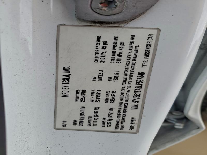 95888845 :رقم المزاد ، 5YJ3E1EA8LF597846 vin ، 2020 Tesla Model 3 مزاد بيع