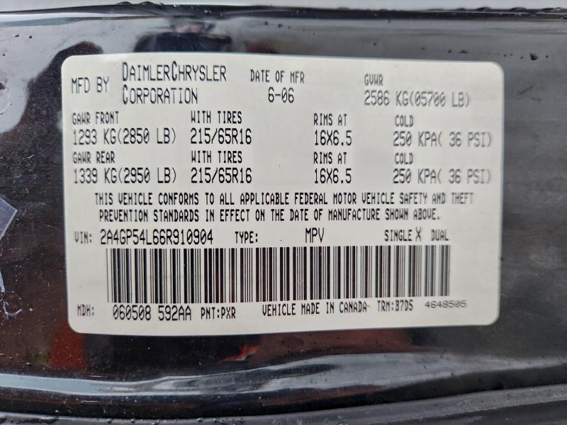 Aukcja sprzedaży 2006 Chrysler Town & Country, vin: 2A4GP54L66R910904, numer aukcji: 94884915
