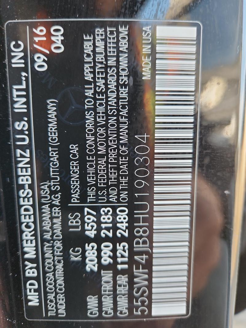 Auction sale of the 2017 Mercedes-benz C, vin: 55SWF4JB8HU190304, lot number: 94308015