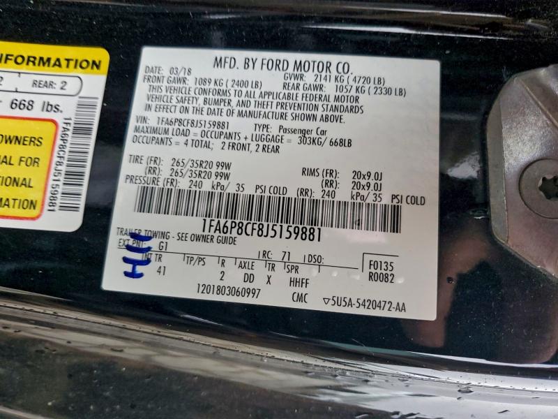 Aukcja sprzedaży 2018 Ford Mustang, vin: 1FA6P8CF8J5159881, numer aukcji: 95518725