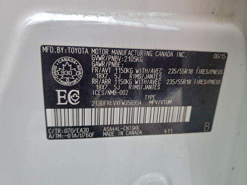 95066725 :رقم المزاد ، 2T3DFREVXFW356954 vin ، 2015 Toyota Rav4 Limit مزاد بيع