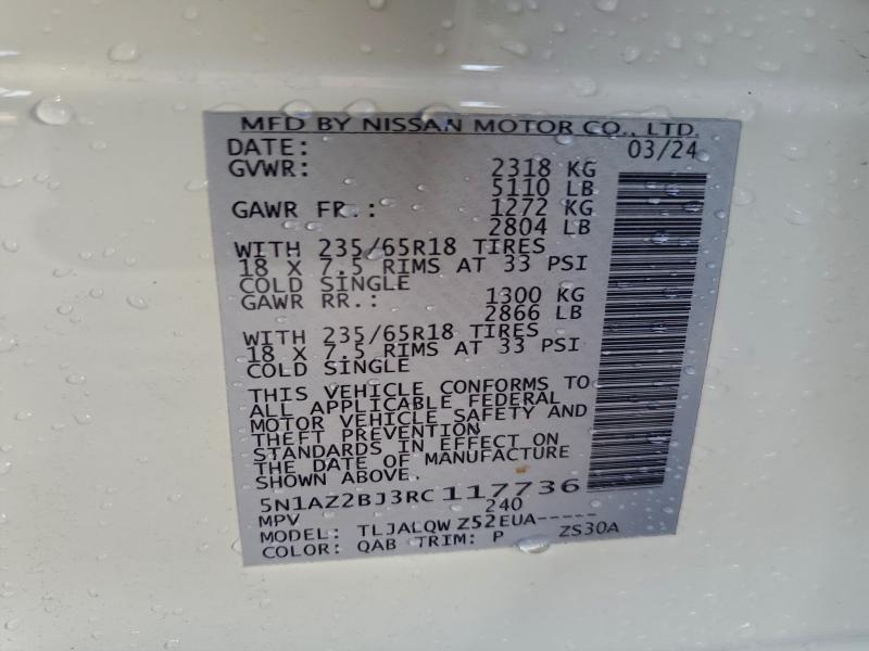 Продажа на аукционе авто 2024 Nissan Murano, vin: 5N1AZ2BJ3RC117736, номер лота: 94902395