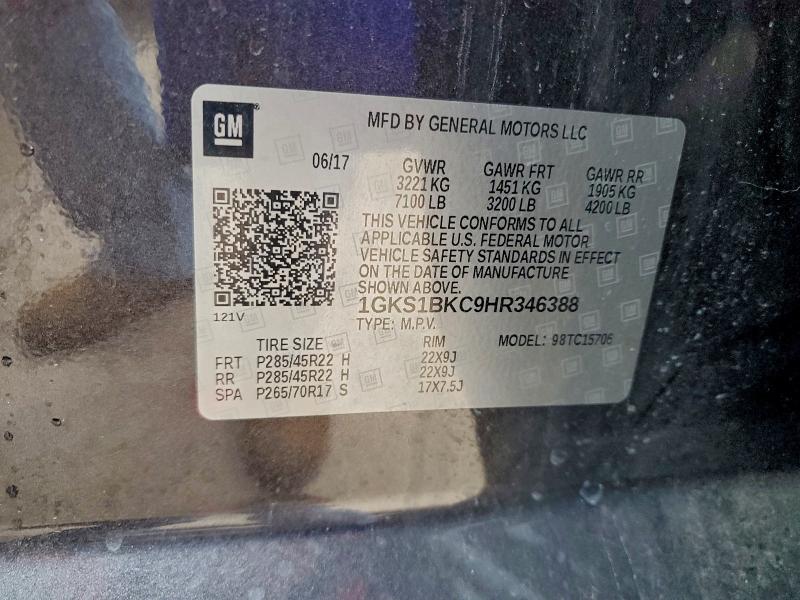 94873985 :رقم المزاد ، 1GKS1BKC9HR346388 vin ، 2017 Gmc Yukon مزاد بيع