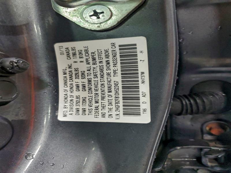 2013 Honda Civic Ex მანქანა იყიდება აუქციონზე, vin: 2HGFB2F81DH522457, აუქციონის ნომერი: 95755165
