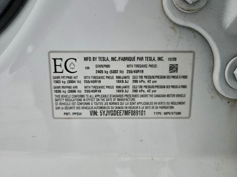 Продаж на аукціоні авто 2021 Tesla Model Y, vin: 5YJYGDEE7MF089101, номер лоту: 95179375