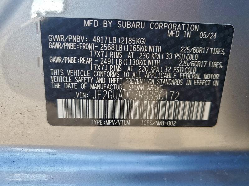 Aukcja sprzedaży 2024 Subaru Crosstrek, vin: JF2GUADC7R8390172, numer aukcji: 97790775