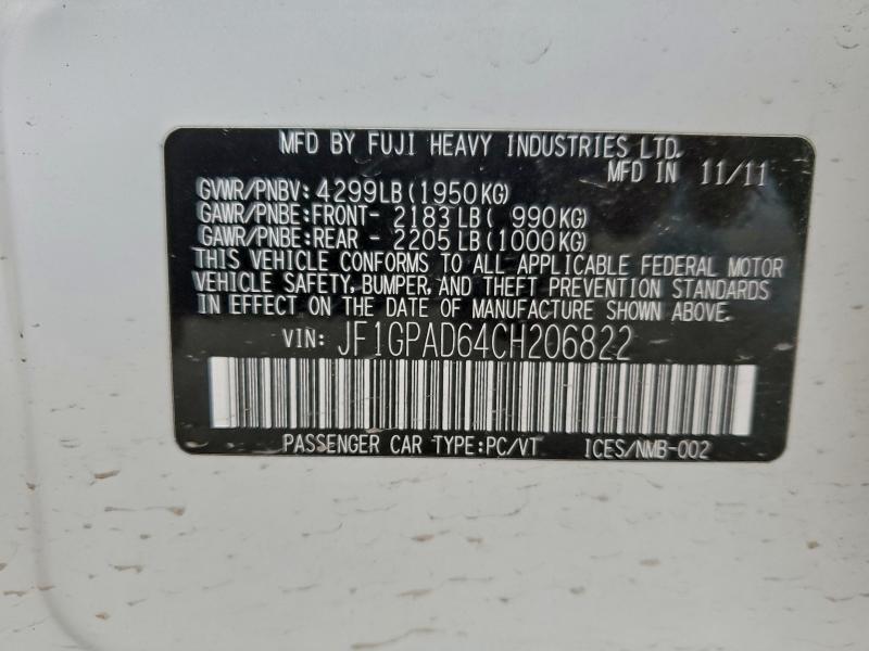 Продажа на аукционе авто 2012 Subaru Impreza, vin: JF1GPAD64CH206822, номер лота: 96554455