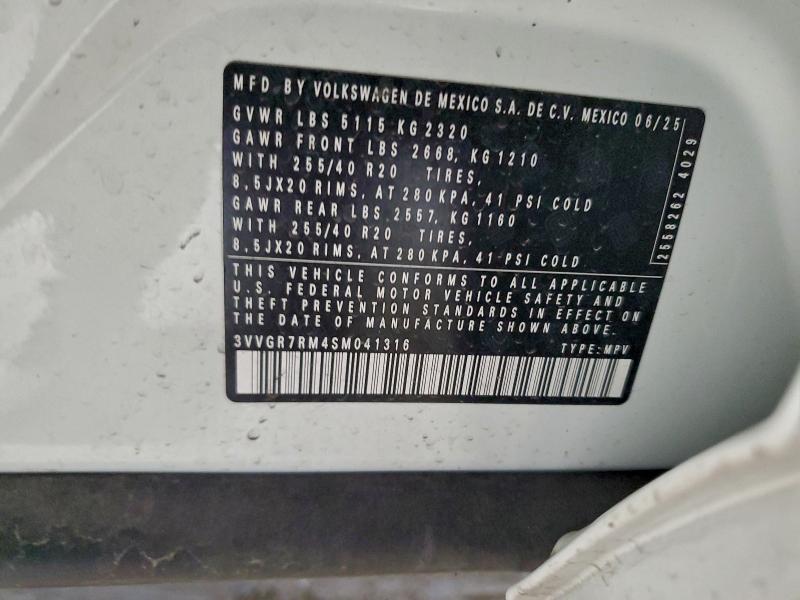 2025 Volkswagen Tiguan მანქანა იყიდება აუქციონზე, vin: 3VVGR7RM4SM041316, აუქციონის ნომერი: 97628485