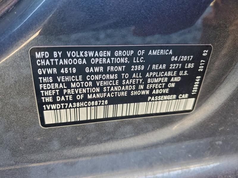 97872145 :رقم المزاد ، 1VWDT7A38HC068726 vin ، 2017 Volkswagen Passat R-l مزاد بيع