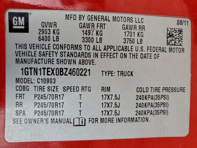 95695125 :رقم المزاد ، 1GTN1TEX0BZ460221 vin ، 2011 Gmc Sierra مزاد بيع