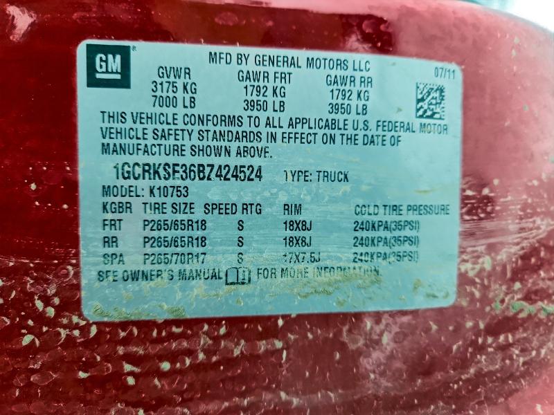 96093705 :رقم المزاد ، 1GCRKSE36BZ424524 vin ، 2011 Chevrolet Silverado مزاد بيع