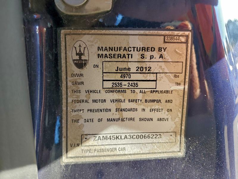 Продажа на аукционе авто 2012 Maserati Granturismo, vin: ZAM45KLA3C0066223, номер лота: 96821535