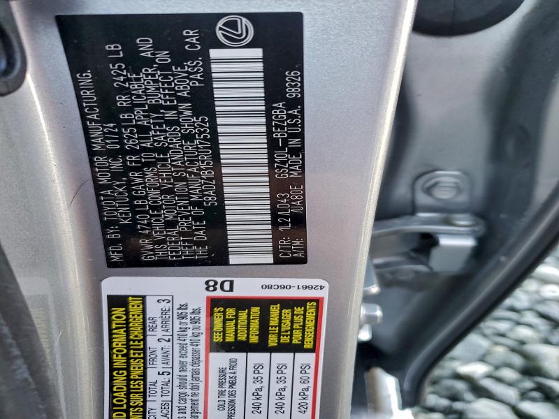 97417645 :رقم المزاد ، 58ADZ1B15RU175325 vin ، 2024 Lexus Es 350 Bas مزاد بيع