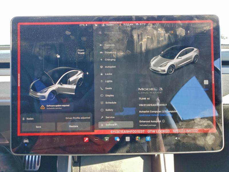 2017 Tesla Model 3 მანქანა იყიდება აუქციონზე, vin: 5YJ3E1EA9HF001537, აუქციონის ნომერი: 94578245