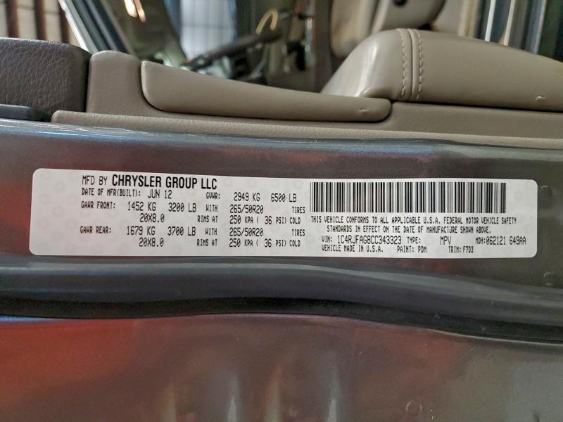 Auction sale of the 2012 Jeep Grand Cher, vin: 1C4RJFAG8CC343323, lot number: 95694725