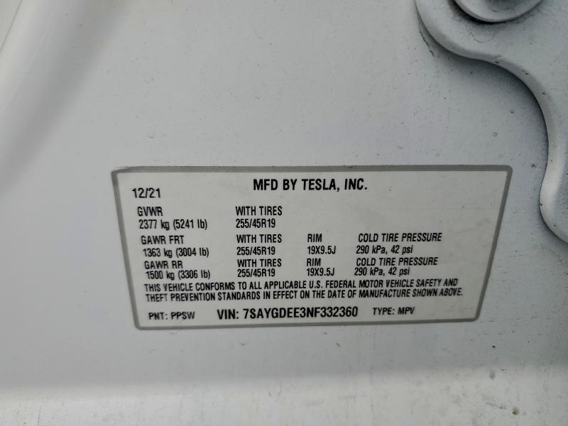Aukcja sprzedaży 2022 Tesla Model Y, vin: 7SAYGDEE3NF332360, numer aukcji: 94791195