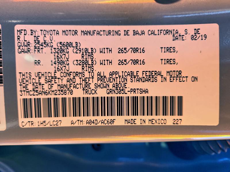 Auction sale of the 2019 Toyota Tacoma, vin: 3TMCZ5AN6KM235870, lot number: 94756825