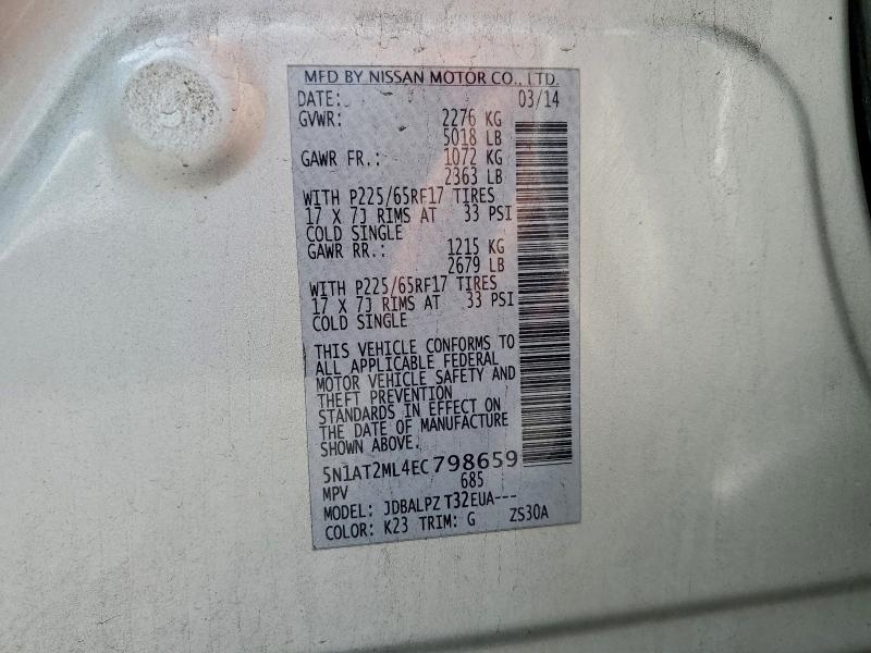 Aukcja sprzedaży 2014 Nissan Rogue S, vin: 5N1AT2ML4EC798659, numer aukcji: 97015145