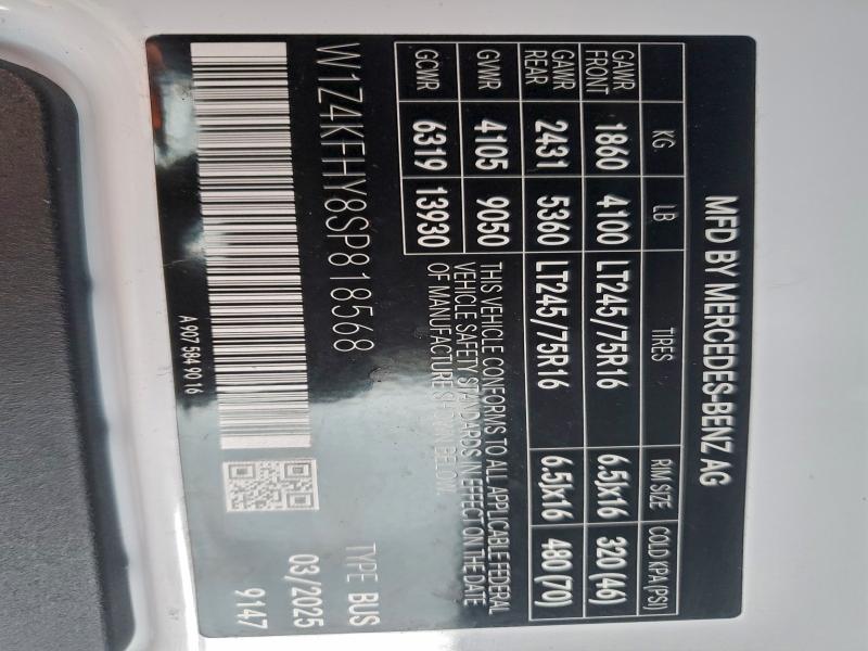 97650005 :رقم المزاد ، W1Z4KFHY8SP818568 vin ، 2025 Mercedes-benz Sprinter 2 مزاد بيع
