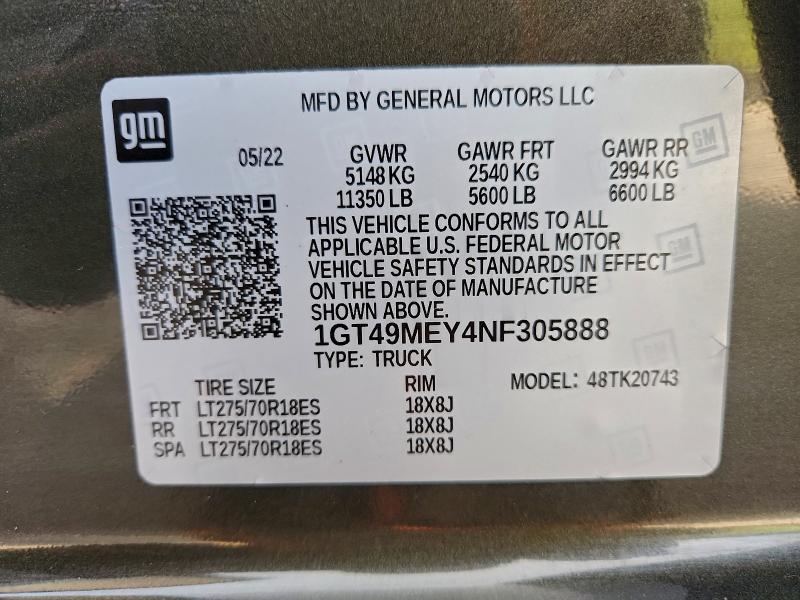 Продаж на аукціоні авто 2022 Gmc Sierra, vin: 1GT49MEY4NF305888, номер лоту: 95165505