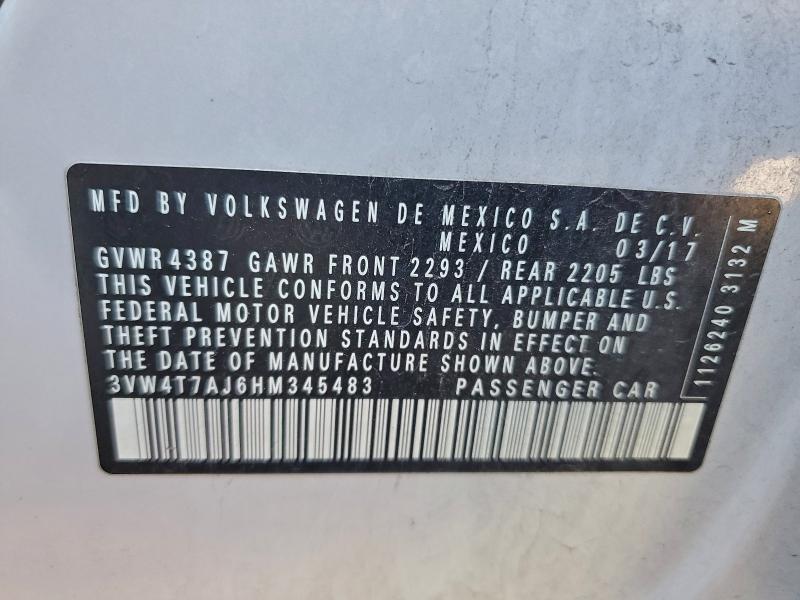 97630125 :رقم المزاد ، 3VW4T7AJ6HM345483 vin ، 2017 Volkswagen Jetta مزاد بيع
