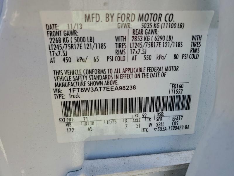 2014 Ford F350 Super მანქანა იყიდება აუქციონზე, vin: 1FT8W3AT7EEA98238, აუქციონის ნომერი: 96906245