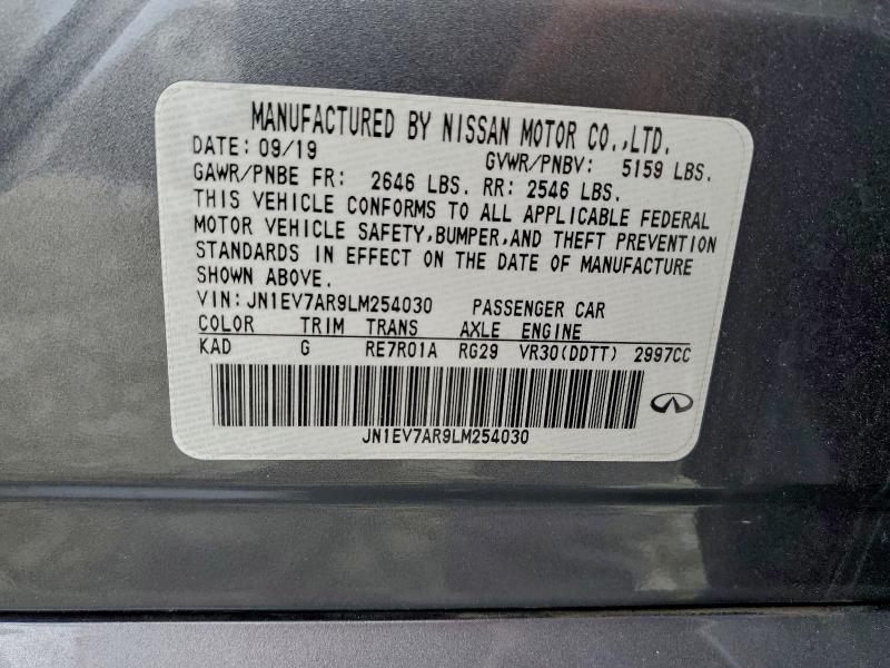 96228395 :رقم المزاد ، JN1EV7AR9LM254030 vin ، 2020 Infiniti Q50 Pure مزاد بيع