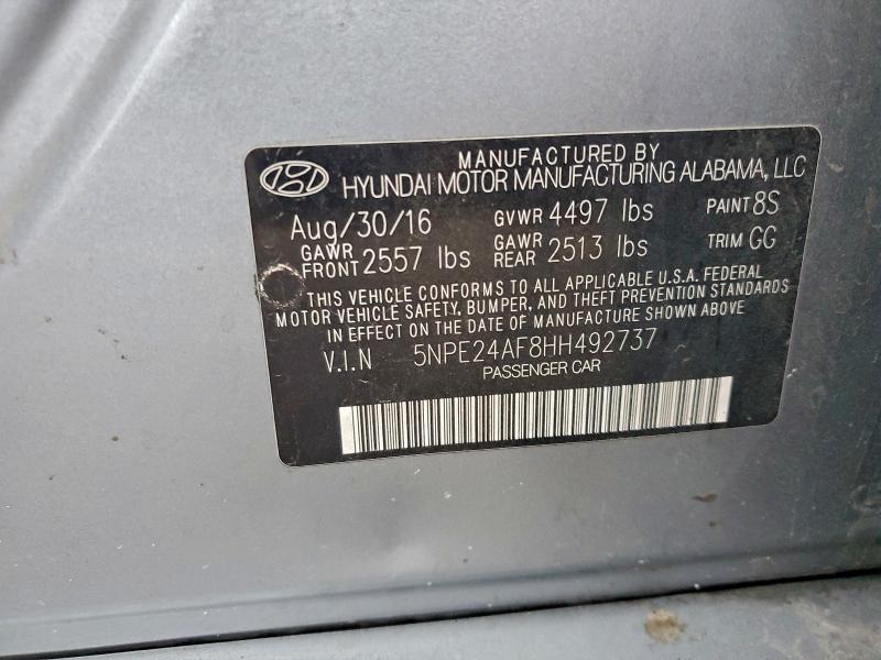 2017 Hyundai Sonata მანქანა იყიდება აუქციონზე, vin: 5NPE24AF8HH492737, აუქციონის ნომერი: 96591045