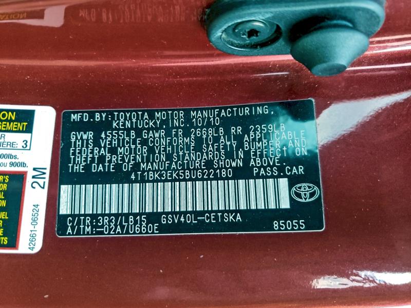 Продажа на аукционе авто 2011 Toyota Camry Se, vin: 4T1BK3EK5BU622180, номер лота: 97926015