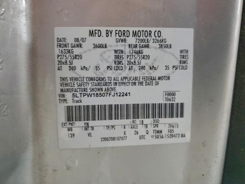 2007 Lincoln Mark Lt მანქანა იყიდება აუქციონზე, vin: 5LTPW18507FJ12241, აუქციონის ნომერი: 95513895