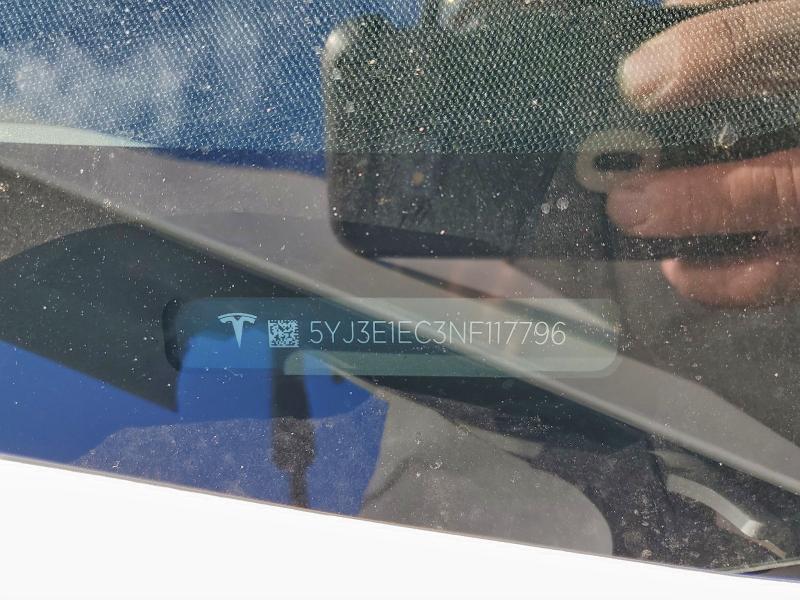 97873715 :رقم المزاد ، 5YJ3E1EC3NF117796 vin ، 2022 Tesla Model 3 مزاد بيع