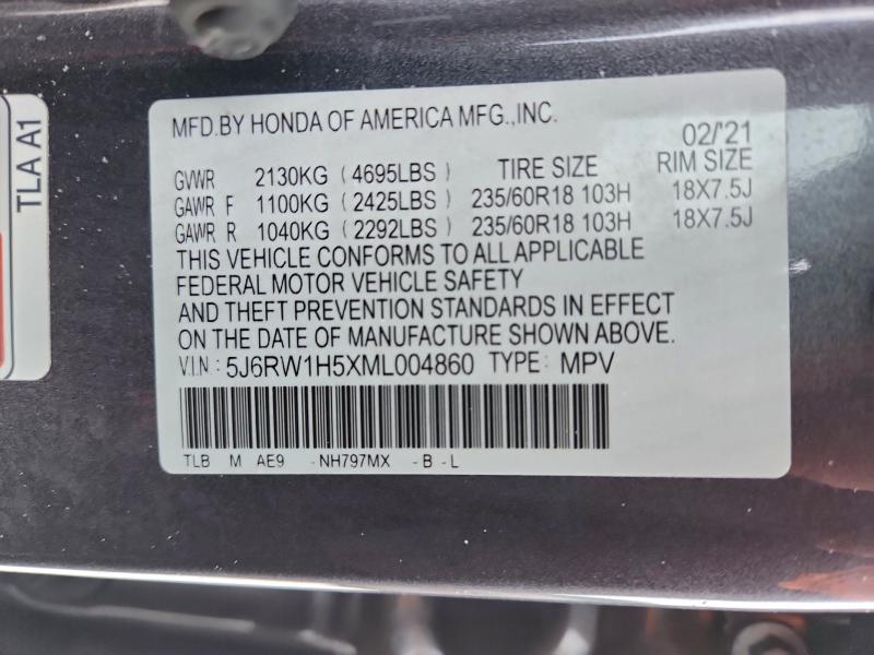 95675495 :رقم المزاد ، 5J6RW1H5XML004860 vin ، 2021 Honda Cr-v مزاد بيع