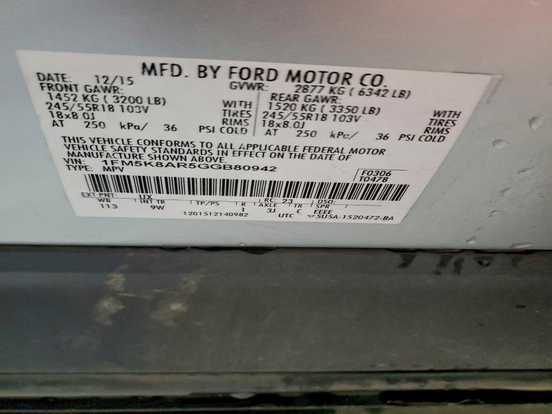 94914395 :رقم المزاد ، 1FM5K8AR5GGB80942 vin ، 2016 Ford Explorer P مزاد بيع