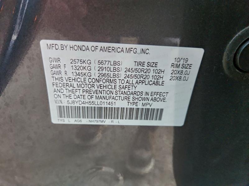 Aukcja sprzedaży 2020 Acura Mdx, vin: 5J8YD4H55LL011451, numer aukcji: 97867995