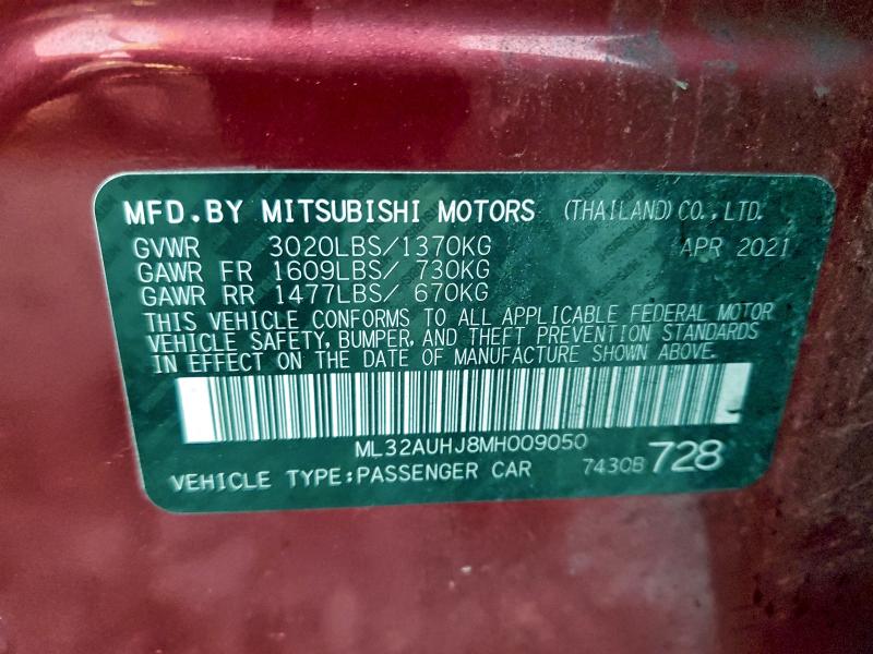 Продаж на аукціоні авто 2021 Mitsubishi Mirage, vin: ML32AUHJ8MH009050, номер лоту: 97780985