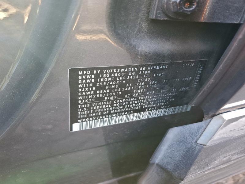 98267295 :رقم المزاد ، WVGAV7AX5GW525410 vin ، 2016 Volkswagen Tiguan مزاد بيع