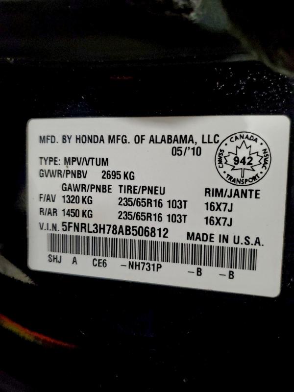 Продажа на аукционе авто 2010 Honda Odyssey Ex, vin: 5FNRL3H78AB506812, номер лота: 96592845