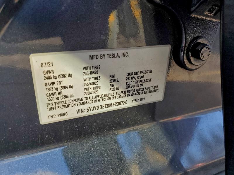 Продаж на аукціоні авто 2021 Tesla Model Y, vin: 5YJYGDEE8MF230726, номер лоту: 94465045