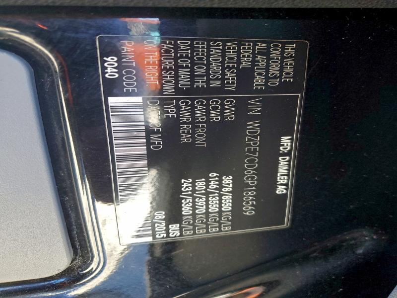 96139855 :رقم المزاد ، WDZPE7CD6GP186569 vin ، 2016 Mercedes-benz Sprinter مزاد بيع
