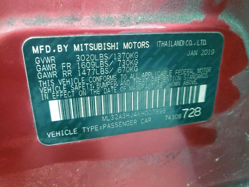 Продаж на аукціоні авто 2019 Mitsubishi Mirage, vin: ML32A3HJ4KH007898, номер лоту: 96983695