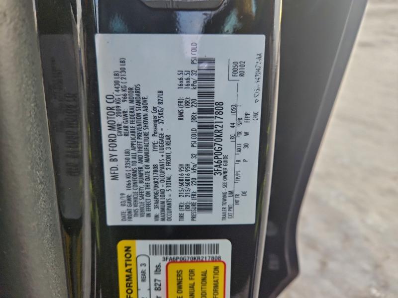 96180305 :رقم المزاد ، 3FA6P0G70KR217808 vin ، 2019 Ford Fusion مزاد بيع