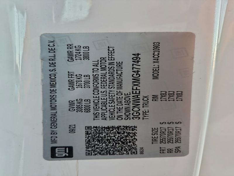 Продаж на аукціоні авто 2021 Chevrolet Silverado, vin: 3GCNWAEFXMG477494, номер лоту: 94141475